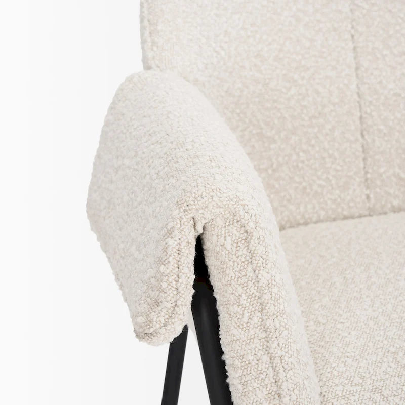 Brently Dining Chair w/ Cream Boucle Fabric & Matte Black Metal Legs