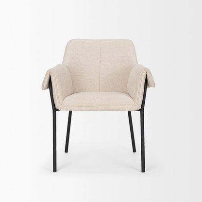 Brently Dining Chair w/ Cream Boucle Fabric & Matte Black Metal Legs