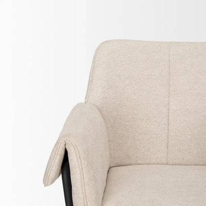 Brently Dining Chair w/ Cream Boucle Fabric & Matte Black Metal Legs