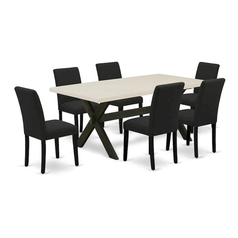 East West Furniture Dining Furniture Set- a Dining Table & Black Color Linen Fabric Upholstered Chairs, Black(Pieces Option)