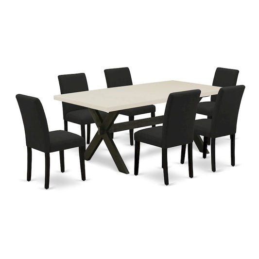 East West Furniture Dining Furniture Set- a Dining Table & Black Color Linen Fabric Upholstered Chairs, Black(Pieces Option)