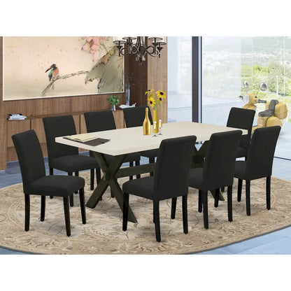 East West Furniture Dining Furniture Set- a Dining Table & Black Color Linen Fabric Upholstered Chairs, Black(Pieces Option)