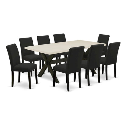 East West Furniture Dining Furniture Set- a Dining Table & Black Color Linen Fabric Upholstered Chairs, Black(Pieces Option)