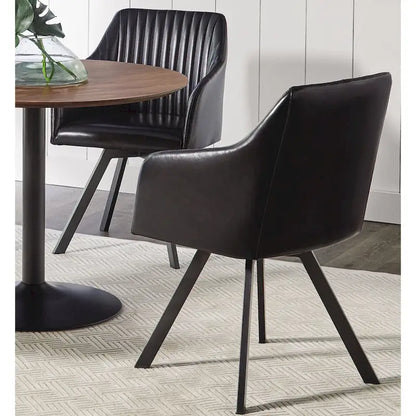 Retro Design Black Leatherette Swivel Dining Chair with Metal Base