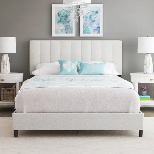 Boyd Sleep Leah Linen Fully Upholstered Platform Bed Frame with Adjustable Headboard