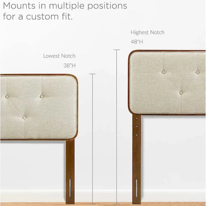 Glendale Traditional Beige Fabric Button Tufted King Walnut Wooden Headboard