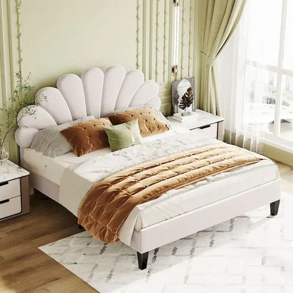 Queen Size Upholstered Platform Bed with Flower Pattern