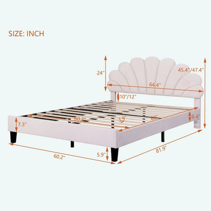 Queen Size Upholstered Platform Bed with Flower Pattern