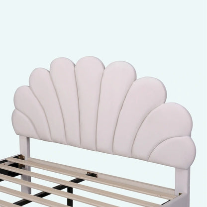 Queen Size Upholstered Platform Bed with Flower Pattern