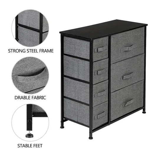 Dresser with 3 Big 4 Small Drawers,Furniture Storage Tower Unit,Grey