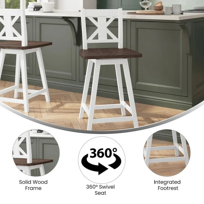 Modern Farmhouse Wooden Swivel Counter Stool
