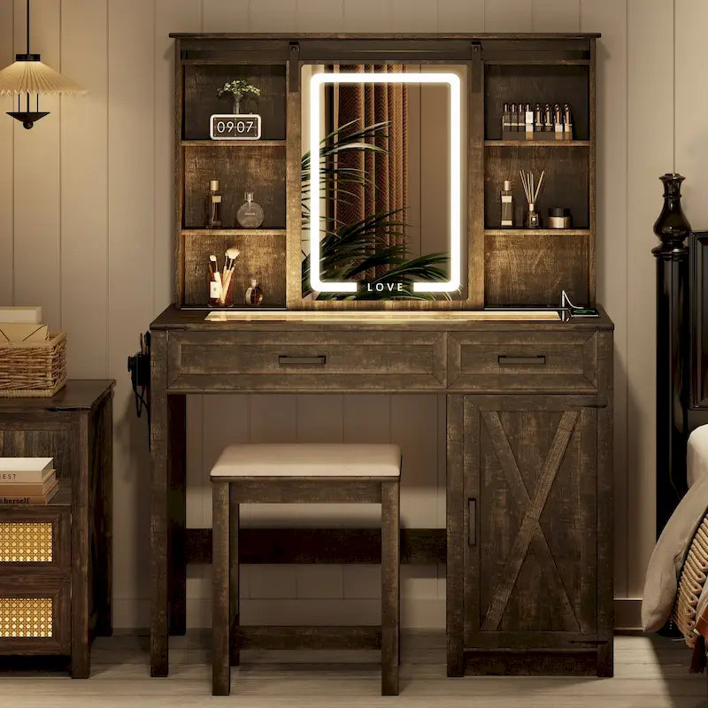 Makeup Vanity With Led Light and Outlets