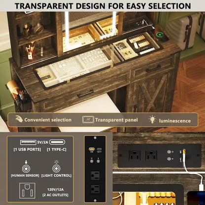 Makeup Vanity With Led Light and Outlets