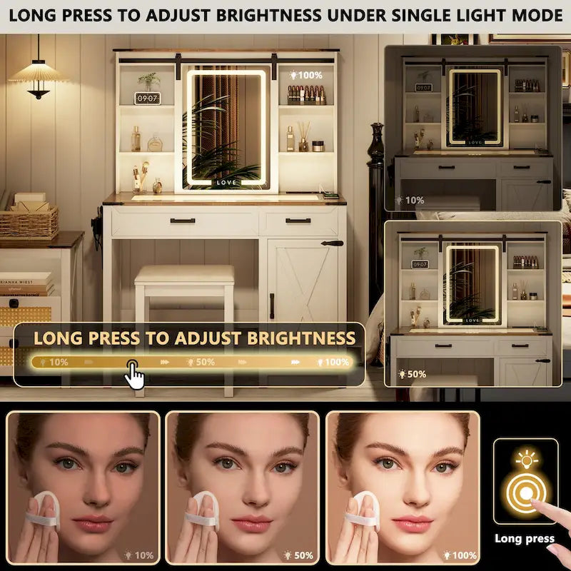 Makeup Vanity With Led Light and Outlets