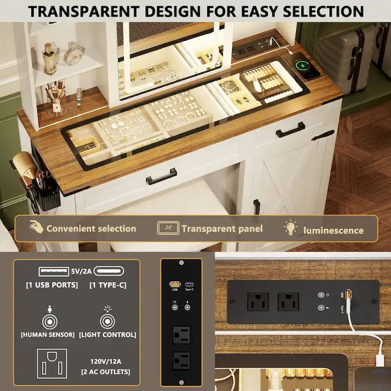 Makeup Vanity With Led Light and Outlets