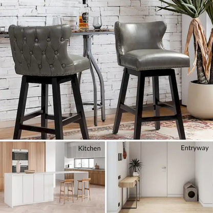 Jordan Traditional Wingback Nailhead Trim Tufted 360-degree Swivel Bar Stool Set of 2 By HULALA HOME - N/A