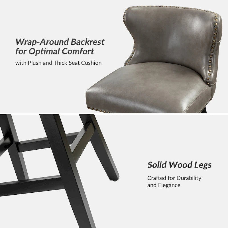 Jordan Traditional Wingback Nailhead Trim Tufted 360-degree Swivel Bar Stool Set of 2 By HULALA HOME - N/A