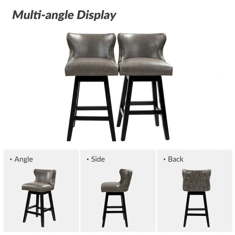 Jordan Traditional Wingback Nailhead Trim Tufted 360-degree Swivel Bar Stool Set of 2 By HULALA HOME - N/A