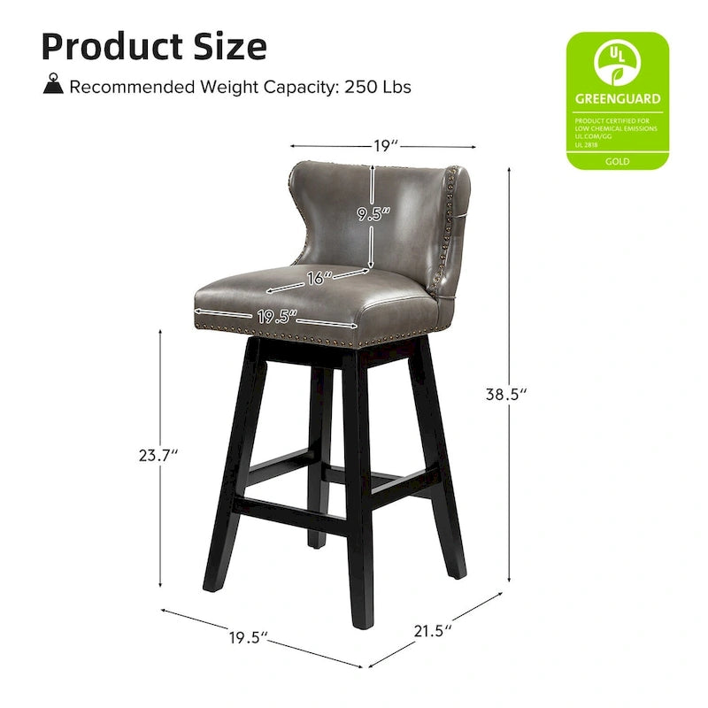 Jordan Traditional Wingback Nailhead Trim Tufted 360-degree Swivel Bar Stool Set of 2 By HULALA HOME - N/A