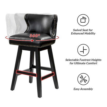 Jordan Traditional Wingback Nailhead Trim Tufted 360-degree Swivel Bar Stool Set of 2 By HULALA HOME - N/A