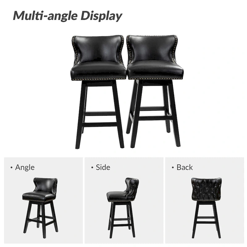 Jordan Traditional Wingback Nailhead Trim Tufted 360-degree Swivel Bar Stool Set of 2 By HULALA HOME - N/A