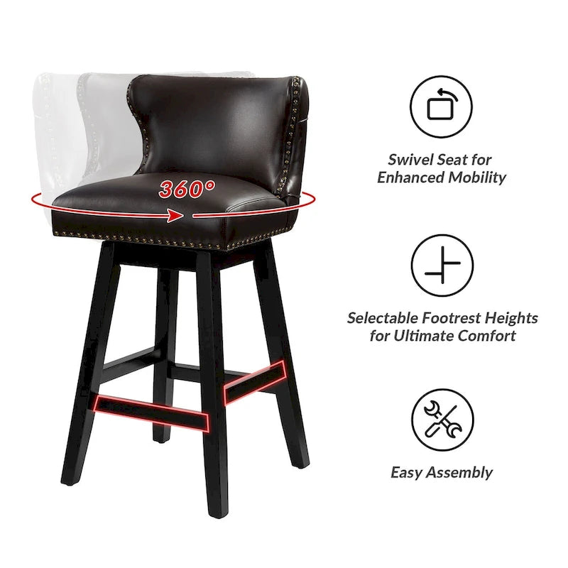 Jordan Traditional Wingback Nailhead Trim Tufted 360-degree Swivel Bar Stool Set of 2 By HULALA HOME - N/A