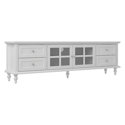 Modern White TV Stand w/Glass Doors and Drawers Entertainment Console - 70.9