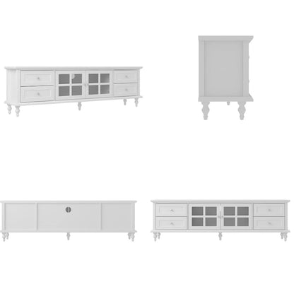 Modern White TV Stand w/Glass Doors and Drawers Entertainment Console - 70.9