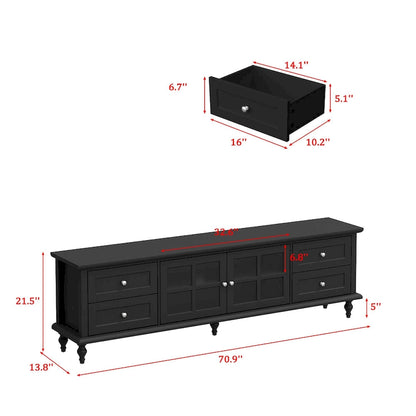 Modern White TV Stand w/Glass Doors and Drawers Entertainment Console - 70.9