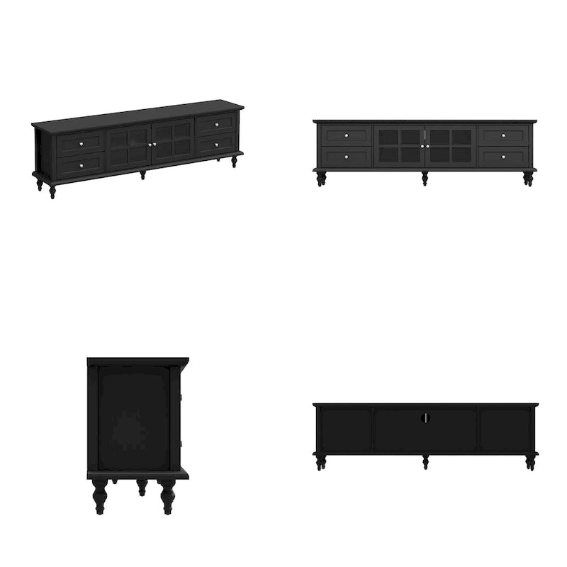 Modern White TV Stand w/Glass Doors and Drawers Entertainment Console - 70.9