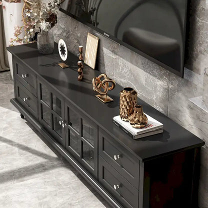 Modern White TV Stand w/Glass Doors and Drawers Entertainment Console - 70.9