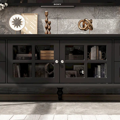 Modern White TV Stand w/Glass Doors and Drawers Entertainment Console - 70.9