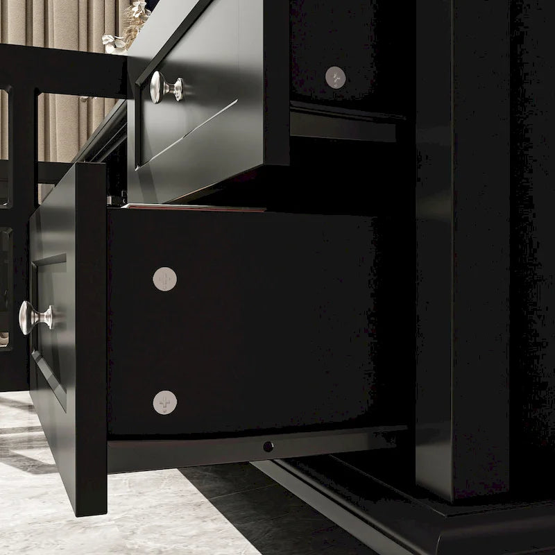 Modern White TV Stand w/Glass Doors and Drawers Entertainment Console - 70.9