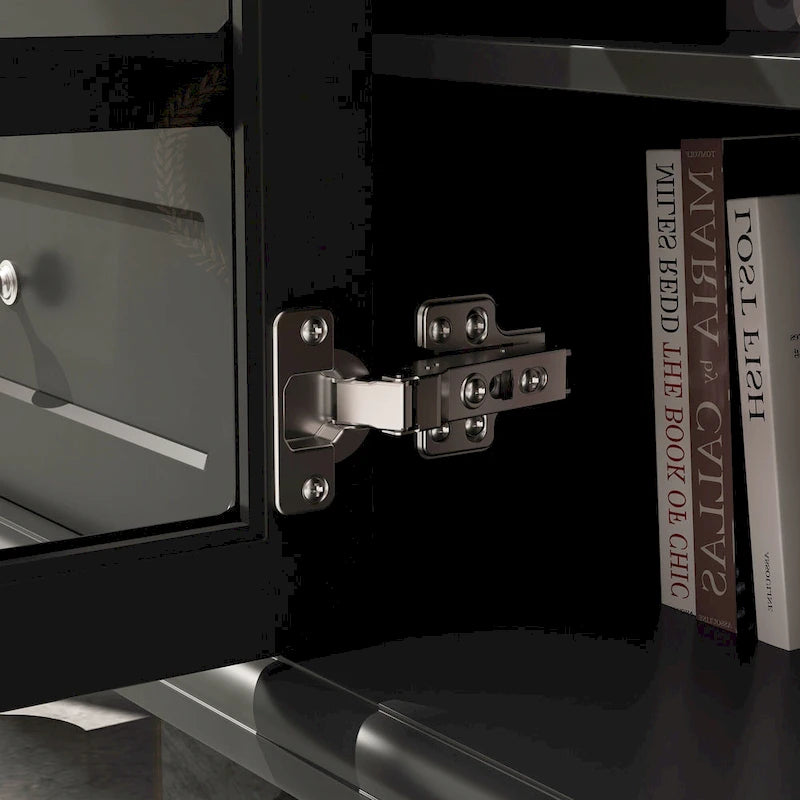 Modern White TV Stand w/Glass Doors and Drawers Entertainment Console - 70.9