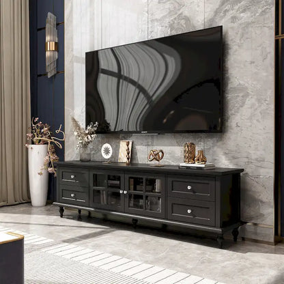 Modern White TV Stand w/Glass Doors and Drawers Entertainment Console - 70.9