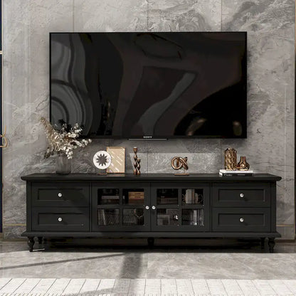 Modern White TV Stand w/Glass Doors and Drawers Entertainment Console - 70.9