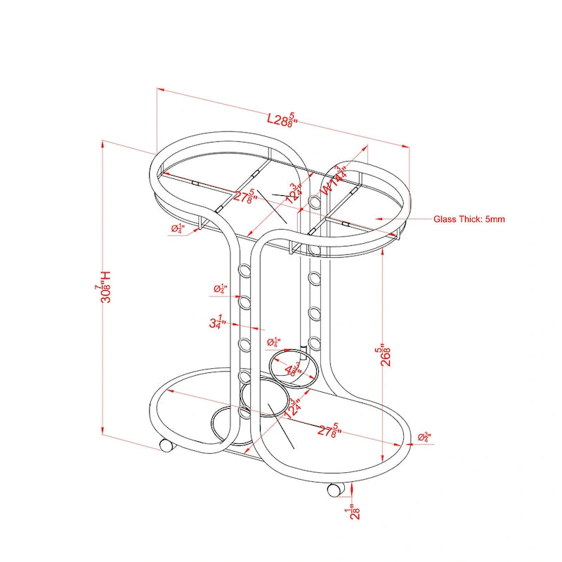 Daxton Modern Chrome Glass Top Serving Cart with Casters by Furniture of America