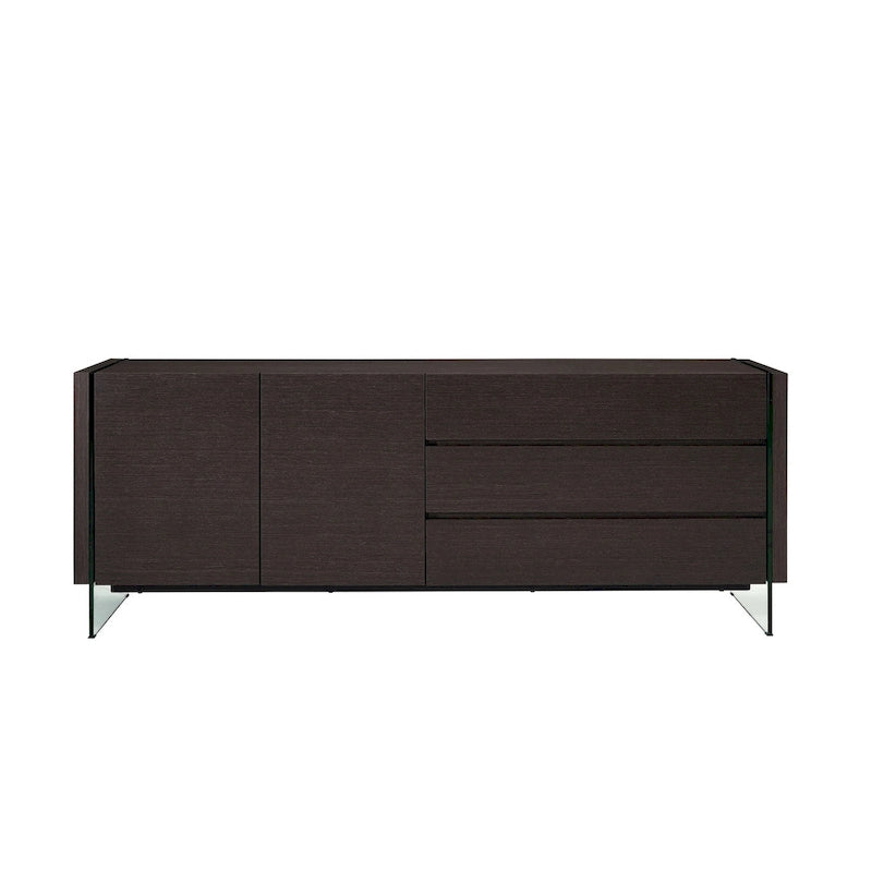 IL VETRO buffet-server in high gloss white lacquer with clear glass.
