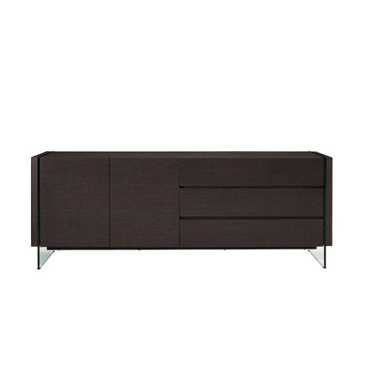 IL VETRO buffet-server in high gloss white lacquer with clear glass.