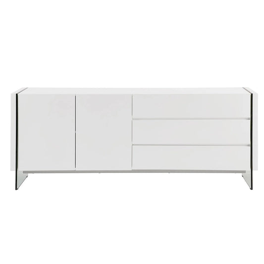 IL VETRO buffet-server in high gloss white lacquer with clear glass.