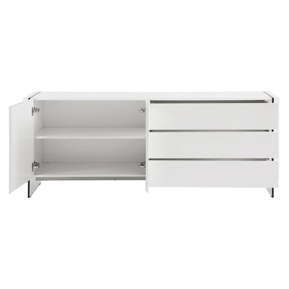IL VETRO buffet-server in high gloss white lacquer with clear glass.