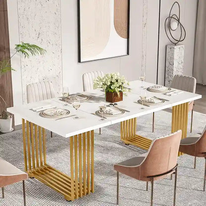 Modern Dining Table for 6-8 People, 70.8 Inch Long White Dining Room