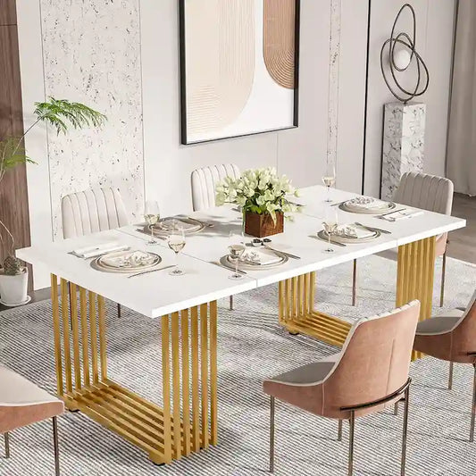 Modern Dining Table for 6-8 People, 70.8 Inch Long White Dining Room