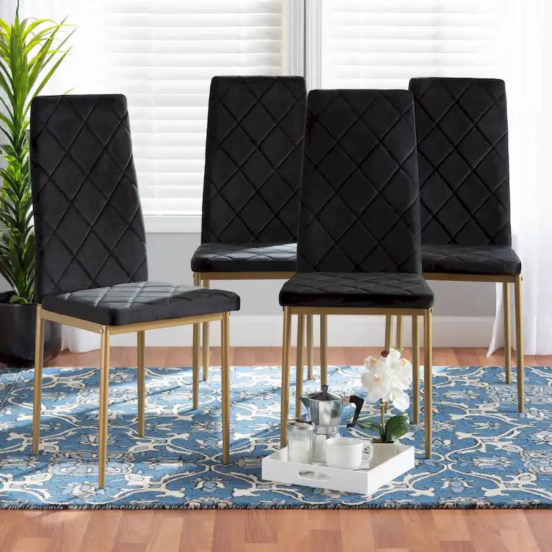Blaise Modern Luxe and Glam 4-Piece Velvet and Metal Dining Chair Set