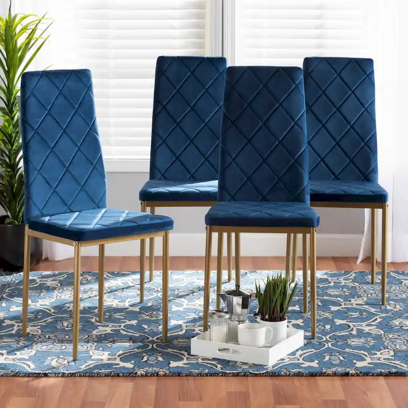 Blaise Modern Luxe and Glam 4-Piece Velvet and Metal Dining Chair Set
