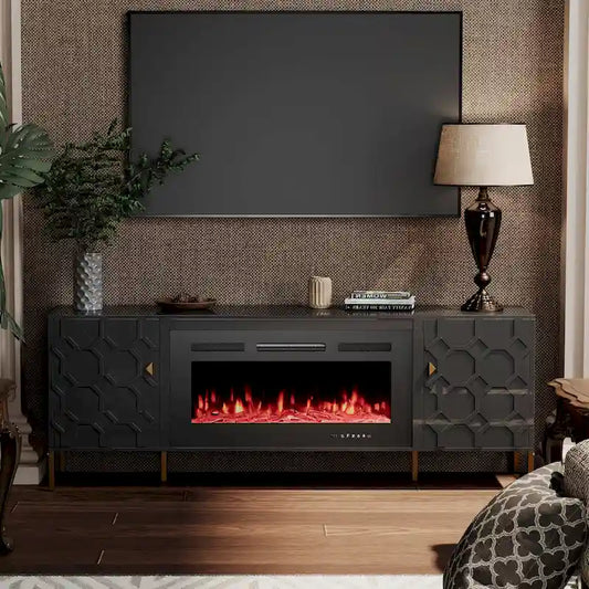 Clihome High Gloss Storage 70 TV Stand with 36 Electric Fireplace