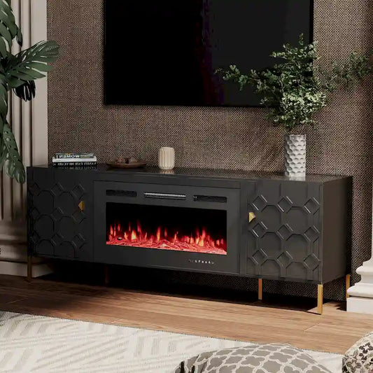 Clihome High Gloss Storage 70 TV Stand with 36 Electric Fireplace