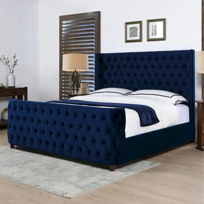 Chateau Velvet Upholstered Tufted Sheltered Panel Bed Set