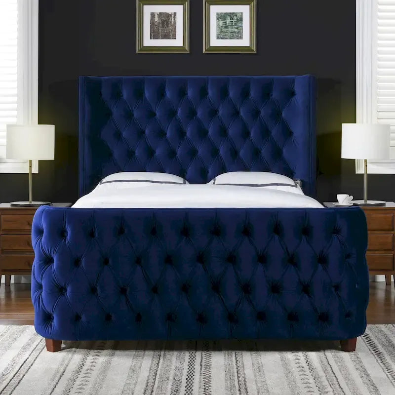 Chateau Velvet Upholstered Tufted Sheltered Panel Bed Set