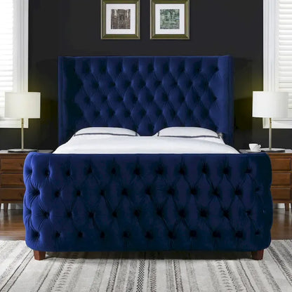 Chateau Velvet Upholstered Tufted Sheltered Panel Bed Set
